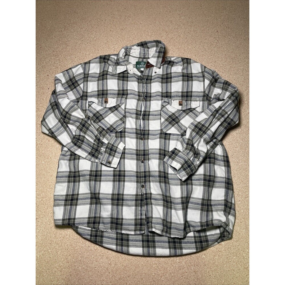 Schnees L Men’s Green Plaid Flannel Shirt Long Sleeve Button Down B1